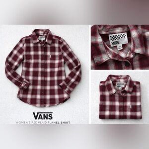 Vans Women’s Red Plaid Flannel Shirt Small Skate Grunge Button Up